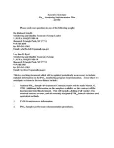 Executive Summary PM2.5 Monitoring Implementation Plan[removed]Please send your questions to one of the following people: Dr. Richard Scheffe