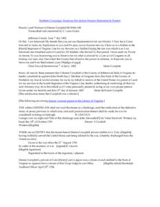 Southern Campaign American Revolution Pension Statements & Rosters Bounty Land Warrant of Dennis Campbell BLWt66-100 Transcribed and annotated by C. Leon Harris Jefferson County Jany th day 1802 Dr Sir) I am Informed My 