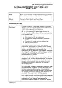 Role description and person specification  NATIONAL INSTITUTE FOR HEALTH AND CARE EXCELLENCE  Role