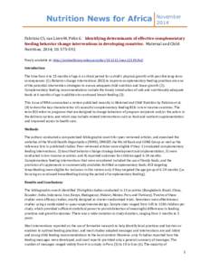Nutrition News for Africa  NovemberFabrizio CS, van Liere M, Pelto G. Identifying determinants of effective complementary