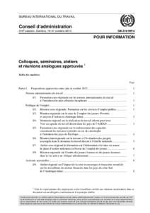 Colloques, séminaires, ateliers et réunions analogues approuvés