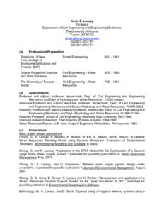 Kevin E. Lansey Professor Department of Civil Engineering and Engineering Mechanics The University of Arizona Tucson, AZ[removed]removed]