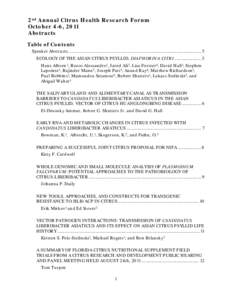 2nd Annual Citrus Health Research Forum October 4-6, 2011 Abstracts Table of Contents Speaker Abstracts ............................................................................................................ 5 ECOLO