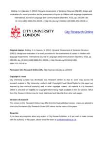 Botting, N. & Hasson, NDynamic Assessment of Sentence Structure (DASS): design and evaluation of a novel procedure for the assessment of syntax in children with language impairments. International Journal of La