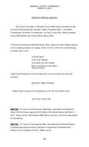 MARSHALL COUNTY COMMISSION MARCH 18, 2014 NOTICE OF SPECIAL SESSION  The County Commission of Marshall County, West Virginia convened this day