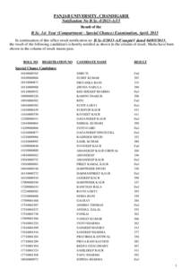 PANJAB UNIVERSITY, CHANDIGARH Notification No B.Sc.-I/2013-A/15 Result of the B.Sc. 1st Year (Compartment - Special Chance) Examination, April, 2013 In continuation of this office result notification no B.Sc-I/2013-A/Com