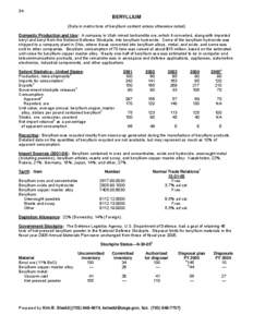 34  BERYLLIUM (Data in metric tons of beryllium content unless otherwise noted) Domestic Production and Use: A company in Utah mined bertrandite ore, which it converted, along with imported beryl and beryl from the Natio