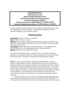 OUTREACH NOTICE USDA Forest Service Salmon-Challis National Forest North & South Zone Fire Organizations Forestry Technician Lookout Announcement #15-TEMP-R40462-4-LOOK-DT-PM