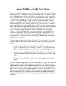 Anchor Building on Multi-Pitch Climbs Anchors are a crucial and important piece of the multi-pitch technical system but they are still only one piece. A well-built anchor alone cannot fully protect you and your partner f