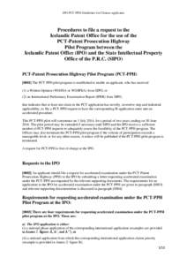 IPO PCT-PPH Guidelines for Chinese applicants  Procedures to file a request to the Icelandic Patent Office for the use of the PCT-Patent Prosecution Highway Pilot Program between the