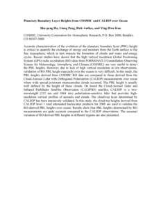 Planetary Boundary Layer Heights from COSMIC and CALIOP over Ocean Shu-peng Ho, Liang Peng, Rick Anthes, and Ying-Hwa Kuo COSMIC, University Corporation for Atmospheric Research, P.O. Box 3000, Boulder, COAcc