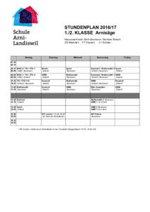 STUNDENPLANKLASSE Arnisäge Klassenlehrkraft: Käthi Baumann / Barbara Enkerli 2/5 Mädchen 7/7 Knaben 21 Schüler