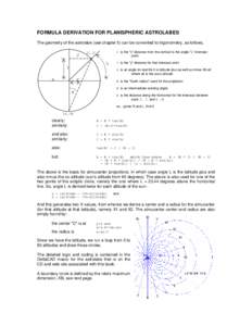 FORMULA DERIVATION FOR PLANISPHERIC ASTROLABES The geometry of the astrolabe (see chapter 5) can be converted to trigonometry, as follows. J J is the 