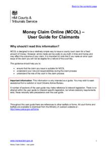 Money claim online guide for claimants