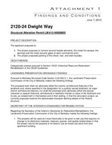 Attachment 1 Findings and Conditions JUNE 7, [removed]Dwight Way Structural Alteration Permit LM #[removed]