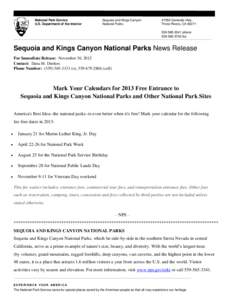 National Park Service U.S. Department of the Interior Sequoia and Kings Canyon National Parks