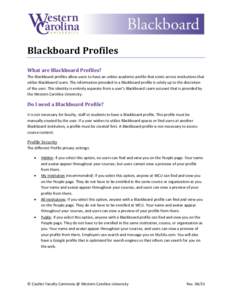 Blackboard Profiles What are Blackboard Profiles? The Blackboard profiles allow users to have an online academic profile that exists across institutions that utilize Blackboard Learn. The information provided in a Blackb