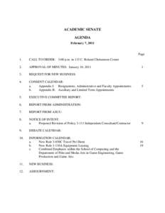 ACADEMIC SENATE AGENDA February 7, 2011 Page 1.