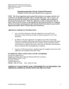 Papahānaumokuākea Marine National Monument Permit Application – Conservation and Management OMB Control # [removed]Page 1 of 15  Papahānaumokuākea Marine National Monument