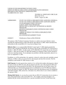 UNITED STATES DEPARTMENT OF EDUCATION OFFICE OF SPECIAL EDUCATION AND REHABILITATIVE SERVICES REHABILITATION SERVICES ADMINISTRATION WASHINGTON, DC[removed]TECHNICAL ASSISTANCE CIRCULAR RSA-TAC-01-03