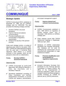 Canadian Association of Pension Supervisory Authorities COMMUNIQUÉ  June 1, 2000
