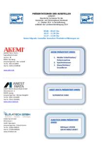 PRÄSENTATIONEN DER AUSSTELLER anlässlich Bayerische Fachmesse für das Karosserie- und Fahrzeugbauer-Handwerk 11. Oktober 2014 in Aschaffenburg anlässlich der Landesverbandstagung 2014