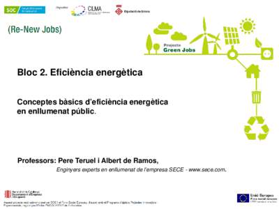 Bloc 2. Eficiència energètica Conceptes bàsics d’eficiència energètica en enllumenat públic. Professors: Pere Teruel i Albert de Ramos, Enginyers experts en enllumenat de l’empresa SECE - www.sece.com.