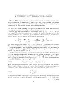 2. INFINITELY MANY PRIMES, WITH ANALYSIS  The ides of this chapter is to introduce the reader to some basic counting concepts while: