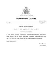 Northern Territory of Australia  Government Gazette ISSN-0157-833X  No. S54