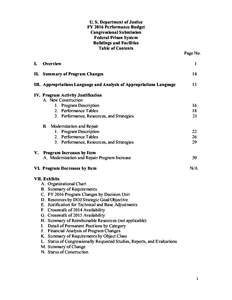 U. S. Department of Justice FY 2016 Performance Budget Congressional Submission Federal Prison System Buildings and Facilities Table of Contents