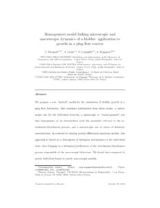 Homogenised model linking microscopic and macroscopic dynamics of a biofilm: application to growth in a plug flow reactor