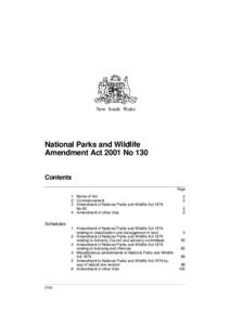 New South Wales  National Parks and Wildlife Amendment Act 2001 No 130 Contents Page