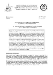 UNION INTERPARLEMENTAIRE 122ème Assemblée et réunions connexes Bangkok (Thaïlande), 27 mars - 1er avril 2010 Conseil directeur Point 11