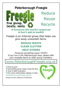 Peterborough Freegle  Reduce Reuse Recycle  Conserve the world’s resources