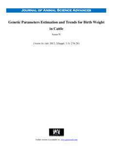 Journal of Animal Science Advances  Genetic Parameters Estimation and Trends for Birth Weight in Cattle Assan N.