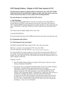 GPS Timing Problem – Display of GPS Time Instead of UTC The following description of a timing problem is important to users of the STVASTRO (Video time inserter by The Black Box Company) or other video time inserters b