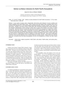 North Pacific Anadromous Fish Commission Bulletin No. 4: 285–287, 2007 Salmon as Status Indicators for North Pacific Ecosystems James R. Irvine and Brian E. Riddell Fisheries and Oceans Canada, Pacific Biological Stati