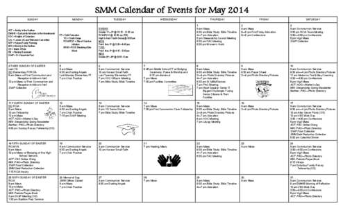 SMM Calendar of Events for May 2014 SUNDAY