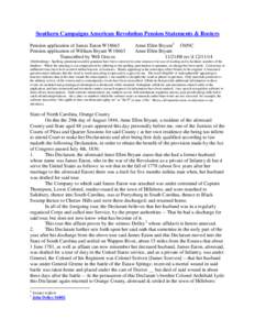 Southern Campaigns American Revolution Pension Statements & Rosters Pension application of James Eaton W18663 Pension application of William Bryant W18663 Transcribed by Will Graves  Anne Ellen Bryant 1 f36NC