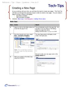 Reference :: Tips :: Steps :: Questions :: How do I?  Tech-Tips Creating a New Page