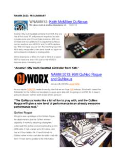 NAMM 2013: PR SUMMARY  WNAMM13: Keith McMillen QuNexus We take a look at another kickstarter hit[removed]