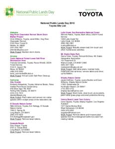 National Public Lands Day 2010 Toyota Site List Alabama Dog River Clearwater Revival Storm Drain Marker Project Chris Williams, Toyota; Janet Miller, Dog River