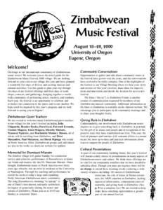 Zimbabwean Music Festival August 1820, [removed]University of Oregon