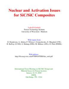 Nuclear and Activation Issues for SiC/SiC Composites Laila El-Guebaly Fusion Technology Institute University of Wisconsin - Madison