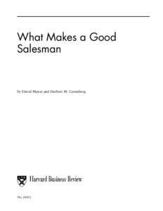 What Makes a Good Salesman by David Mayer and Herbert M. Greenberg  No