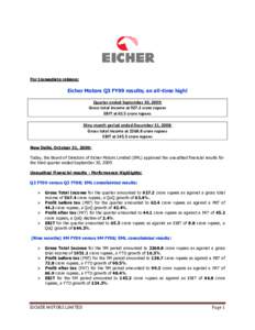 Microsoft Word - Eicher Motors Limited - Q3 & 9M FY09 - press release