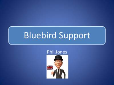 Bluebird Support Phil Jones Your Support Team • Francine Dunn – our new(ish) support manager • Product Support Analysts