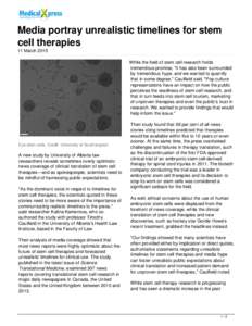 Media portray unrealistic timelines for stem cell therapies