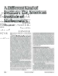 A Different Kind of Institute: The American Institute of Mathematics Allyn Jackson