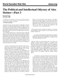 World Socialist Web Site  wsws.org The Political and Intellectual Odyssey of Alex Steiner—Part 3